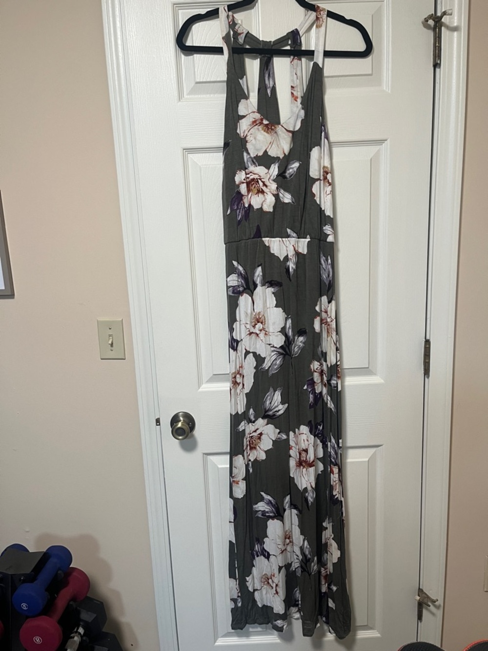nine britton Olive Green Floral Halter Maxi Dress